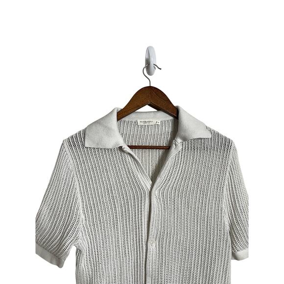 Suitsupply Off-White Crochet Polo Cardigan Cotton Silk Mens Medium - Picture 9 of 10